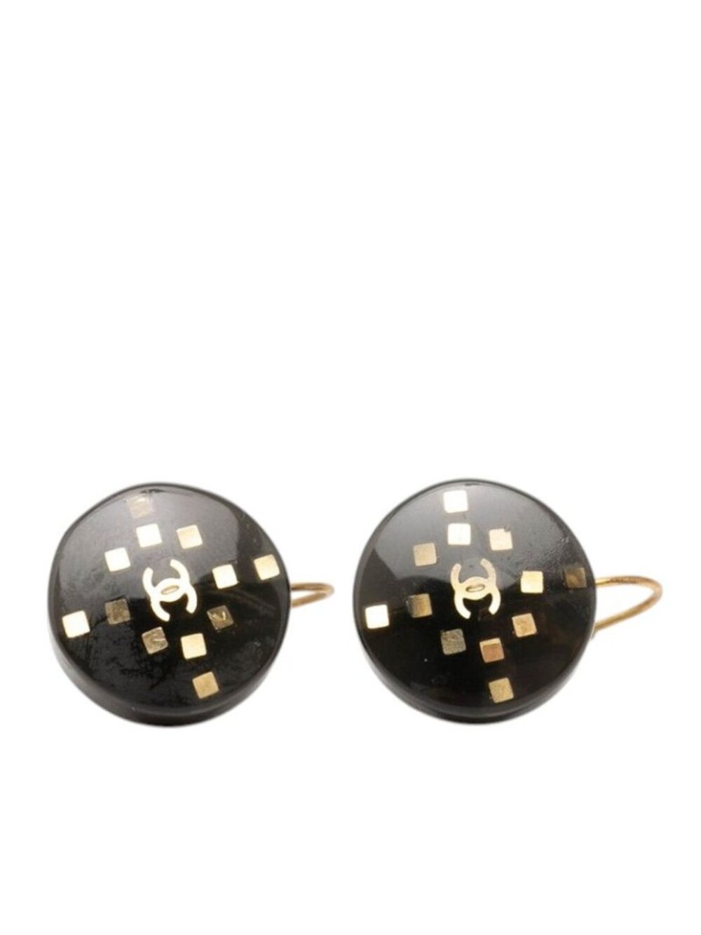 Chanel CC Logo Round Earrings 01 Gold Black Plated Plastic